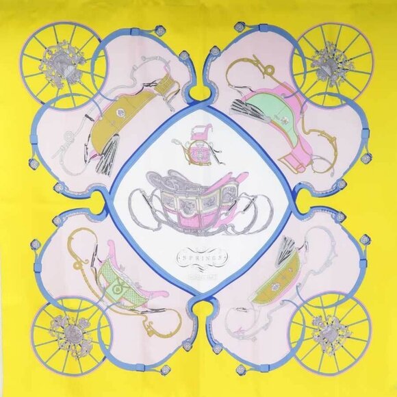 Auth HERMES Carre 90 SPRNGS Scarf Yellow/Multicolor Silk - Picture 16 of 16